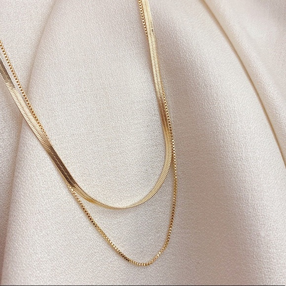 Double flat snake chain necklace - Picture 4 of 6